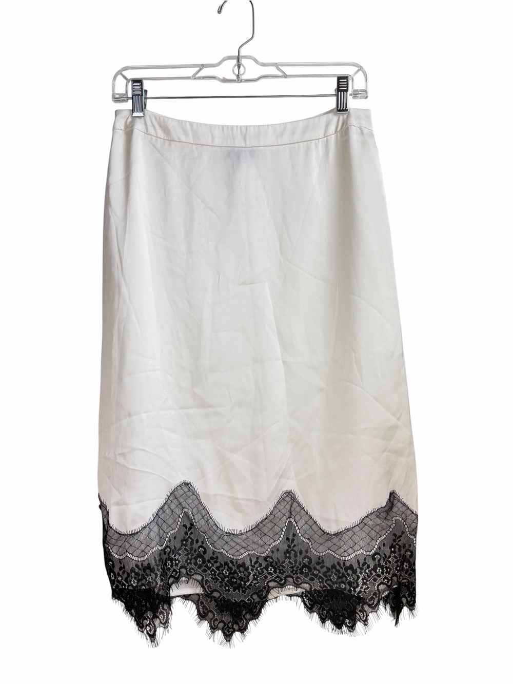 Topshop Lace Trim Satin Midi Skirt Cream/Black Size US 6 - Picture 2 of 11